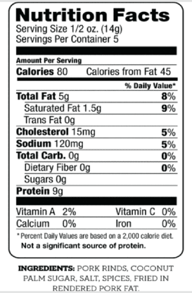 Nutrition Label for bariatric patients