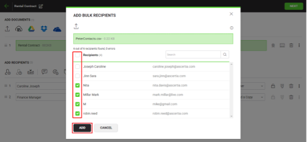 Adding recipients