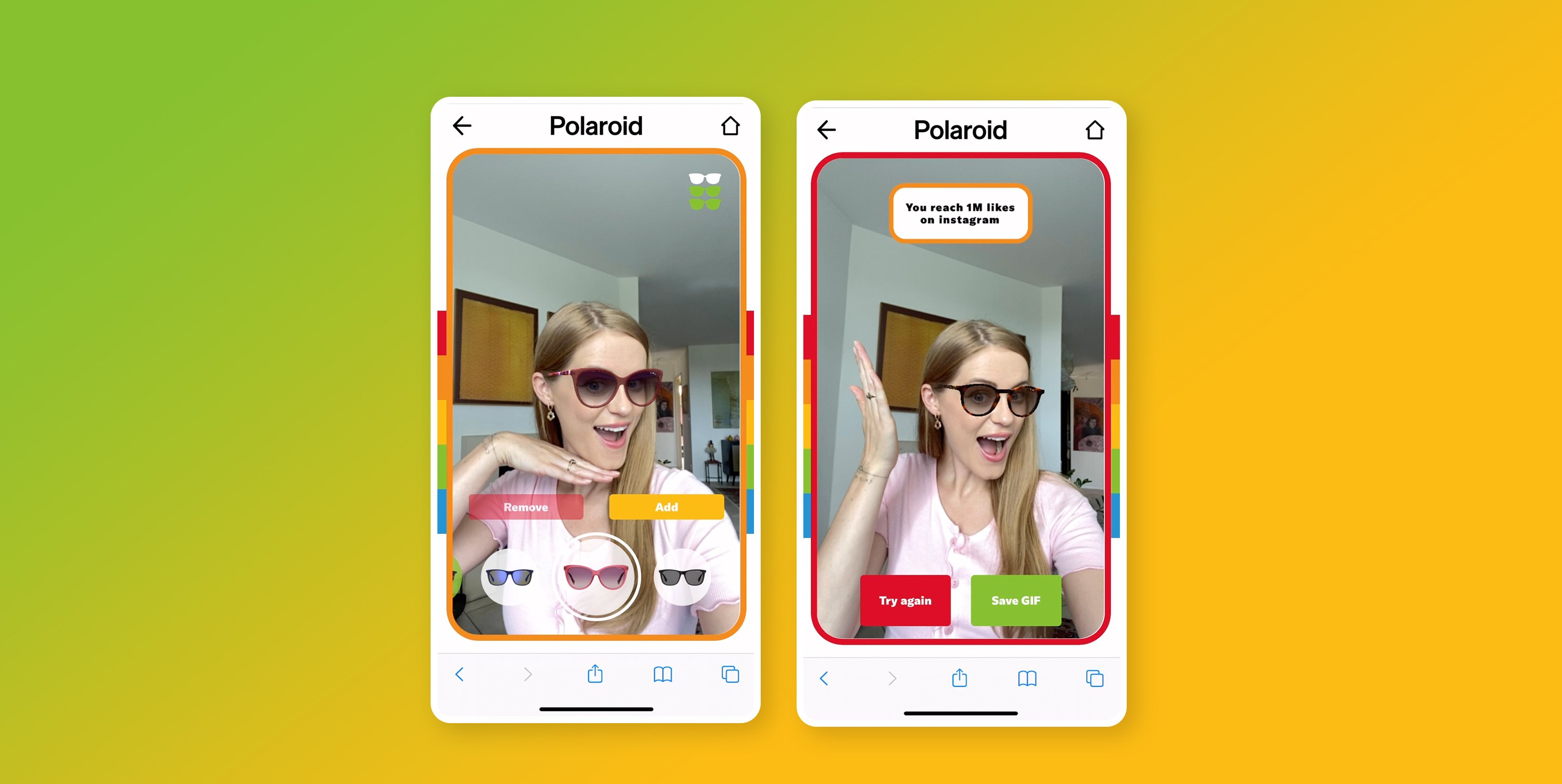 Take the GIF challenge with Polaroid Eyewear’s augmented reality try-on experience