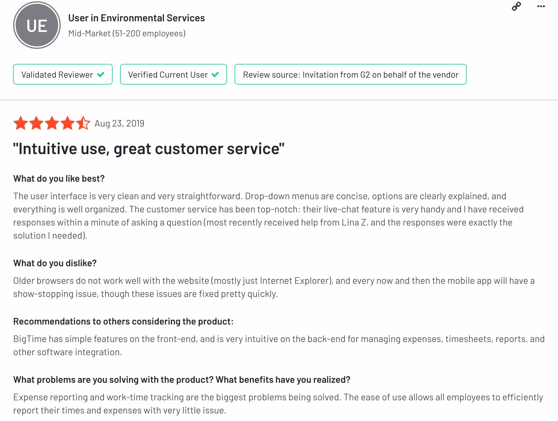 G2 customer reviews name BigTime_img3