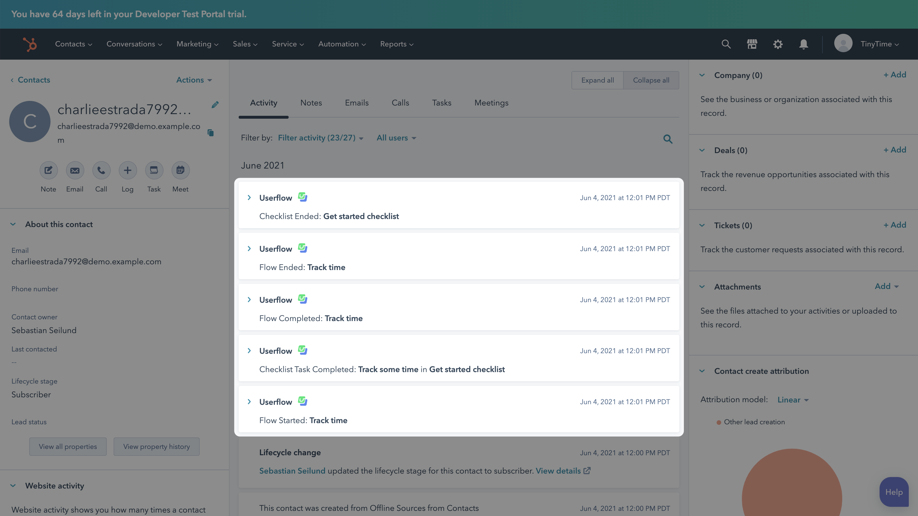 Stream Userflow events to HubSpot timeline