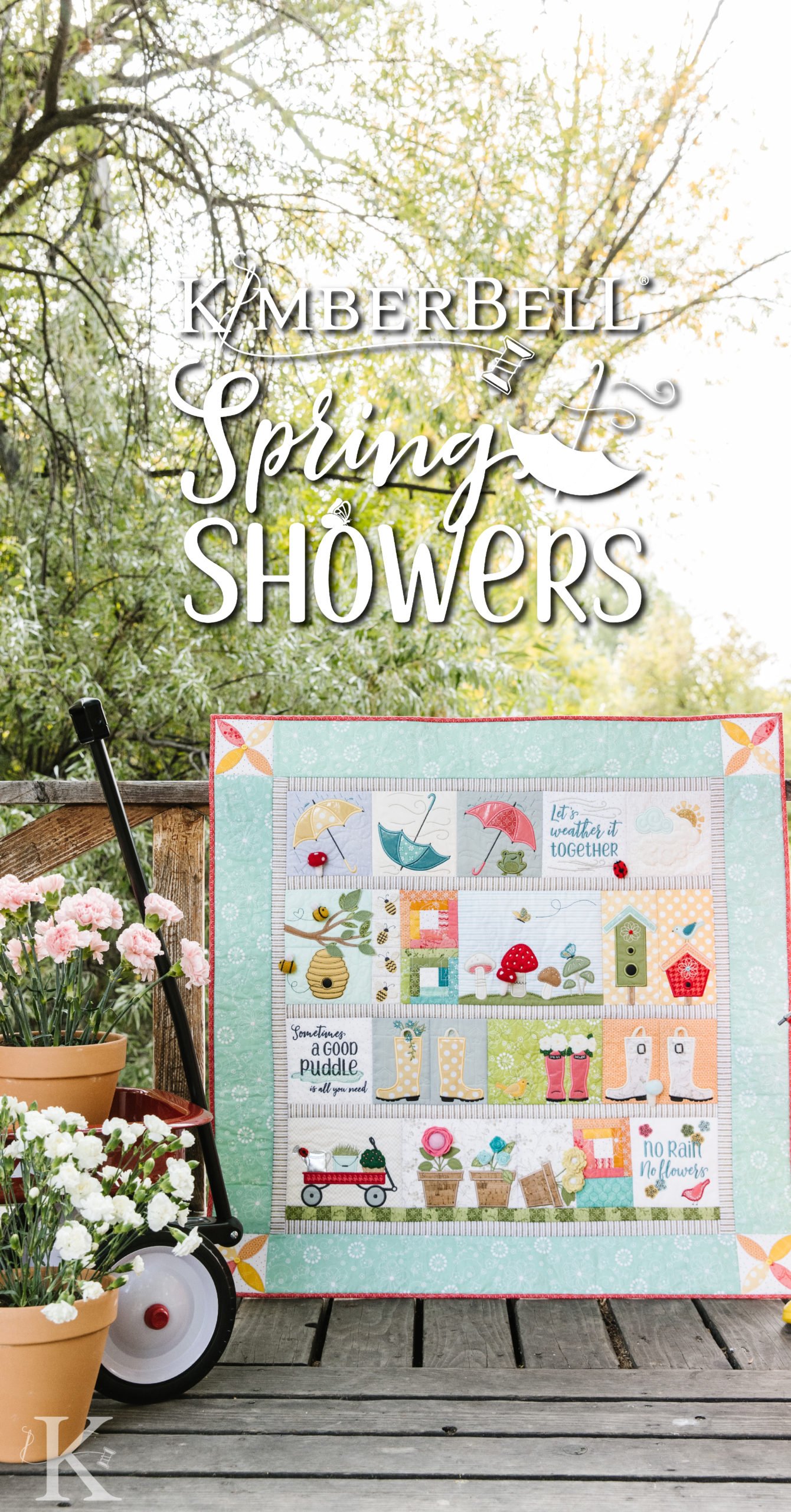 Kimberbell Machine Embroidery Spring Showers Bundle. Book, Fabric,  Embellishment
