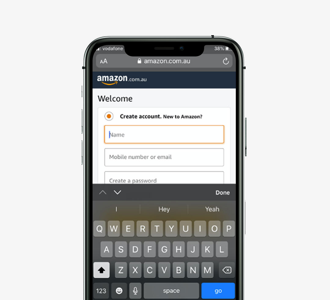 Amazon mobile keyboard input type mockup