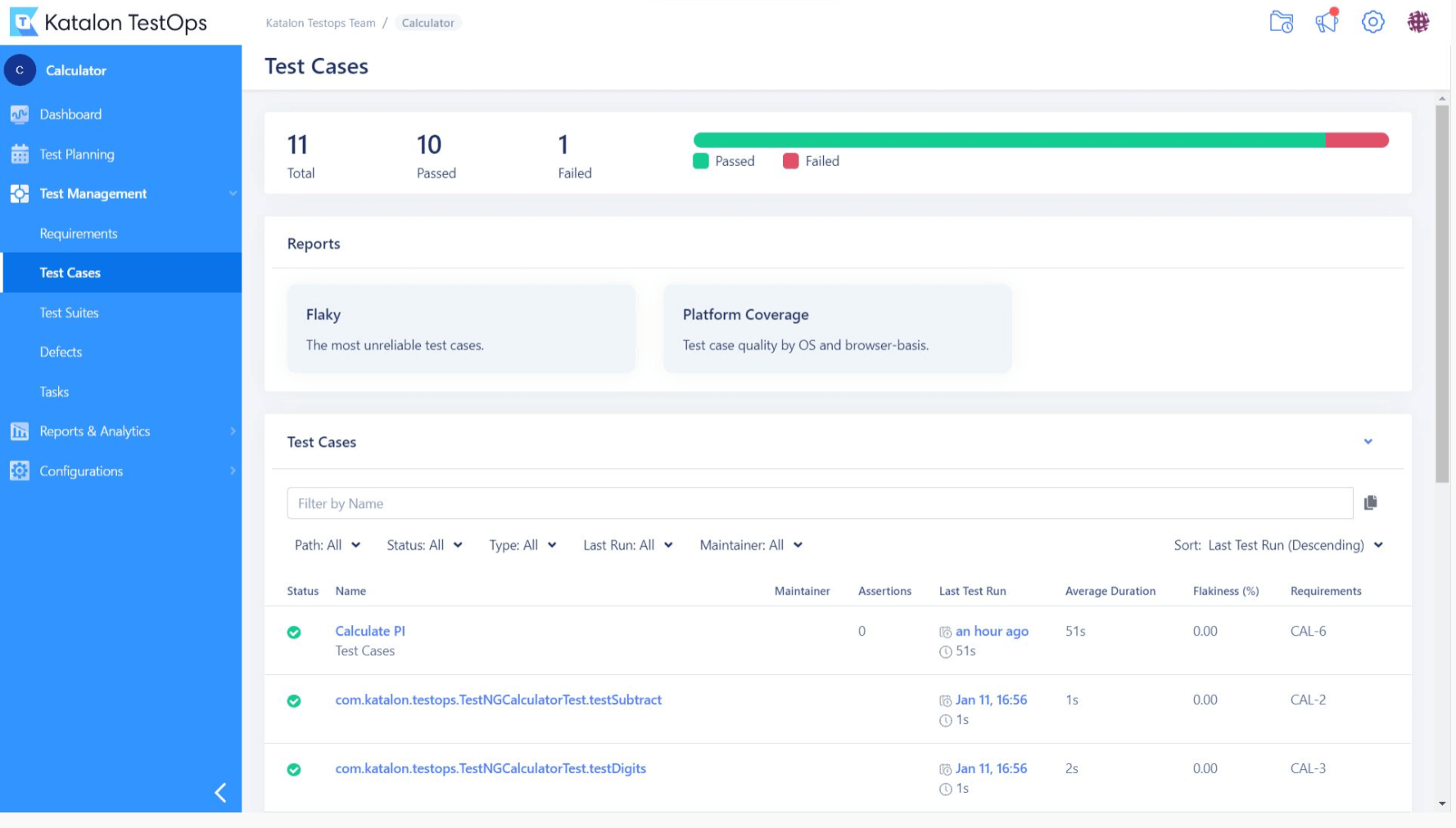  Centralized test dashboard with managers and related documents
