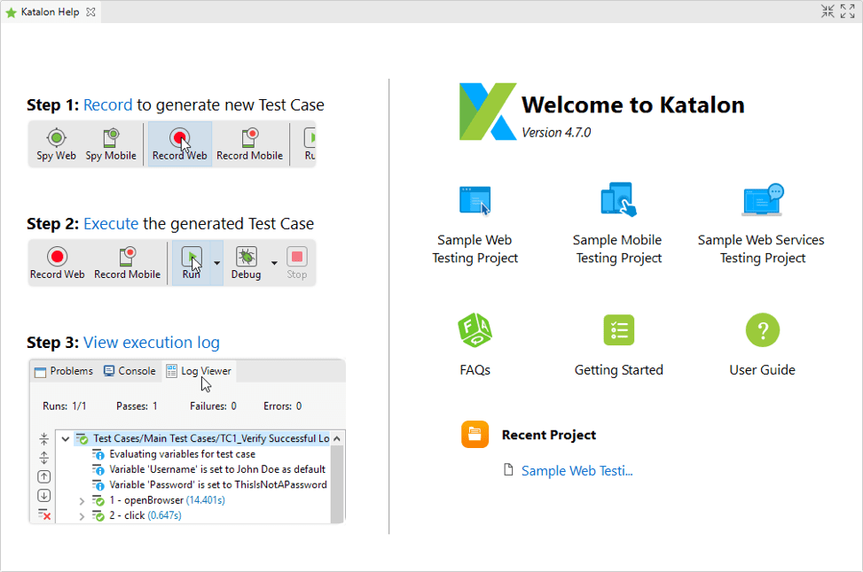 Welcome to Katalon Studio v4.7.0