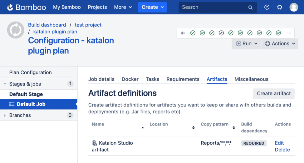 Katalon-Bamboo-plugin-Artifacts