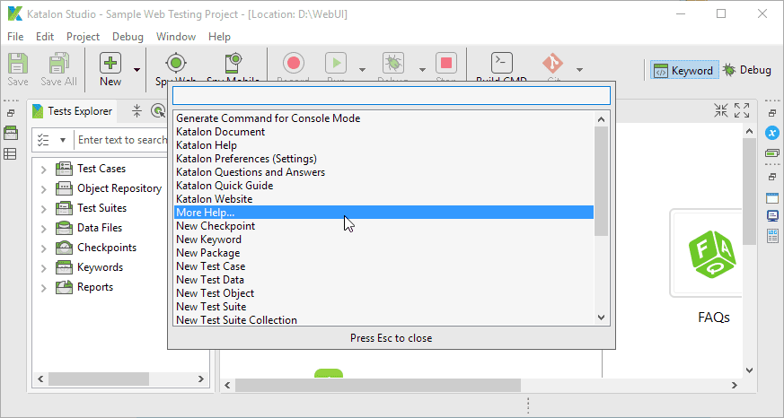 Katalon Studio help links