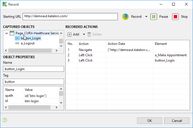 Katalon Studio Recording Feature