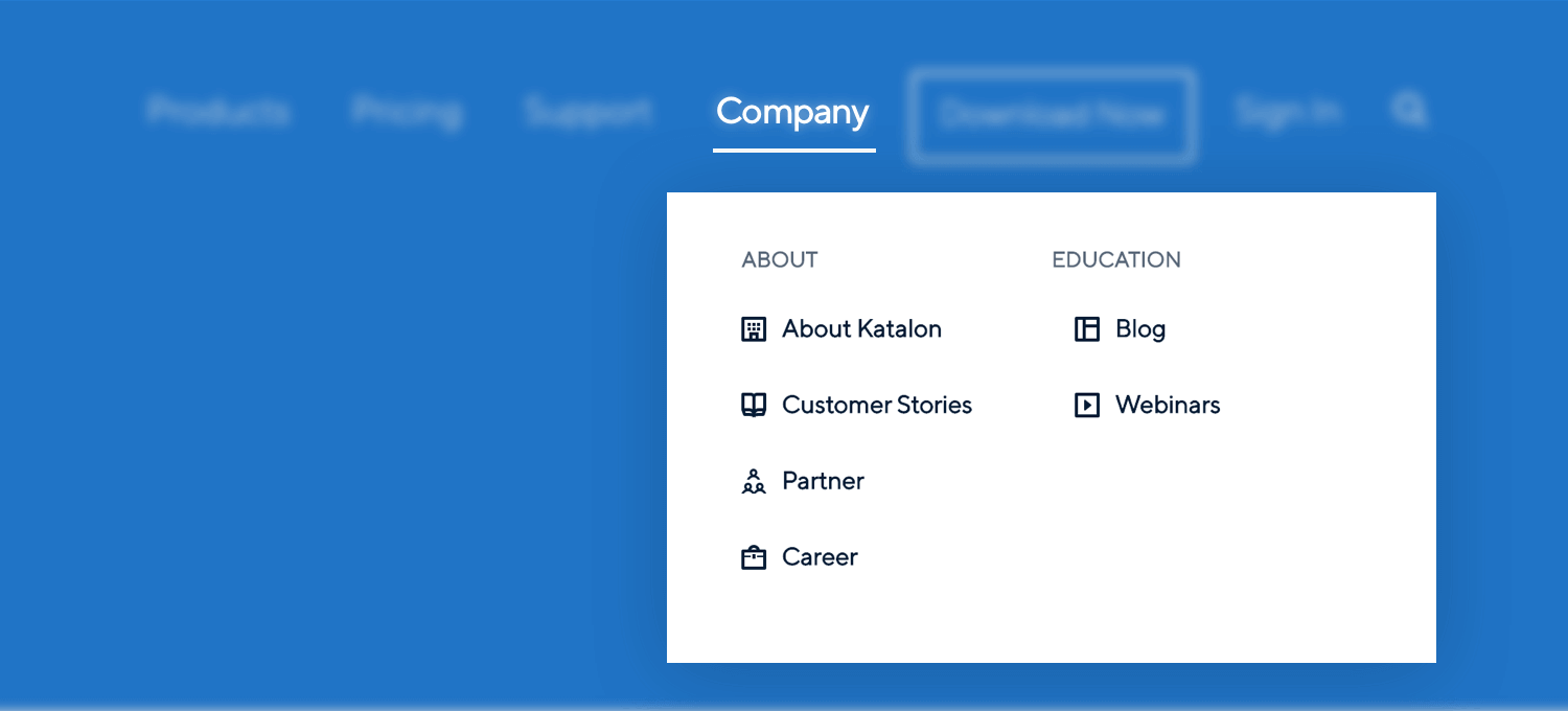 Katalon Company Navigation Bar