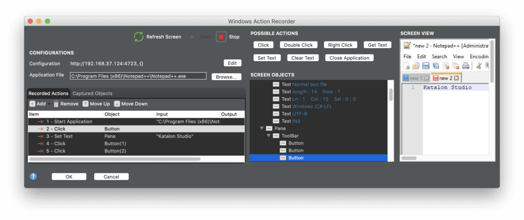 Record Windows actions Katalon