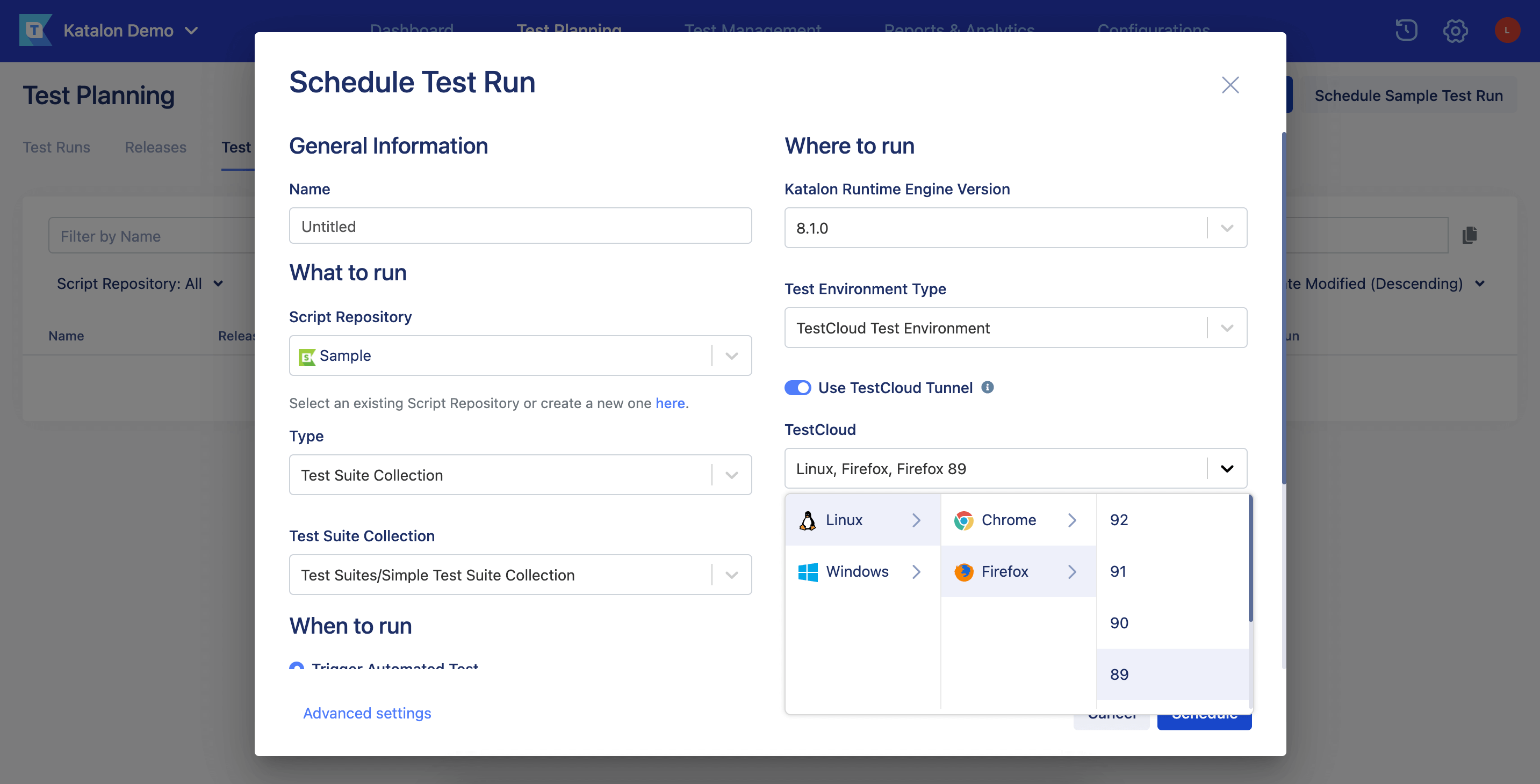 Schedule Test Run