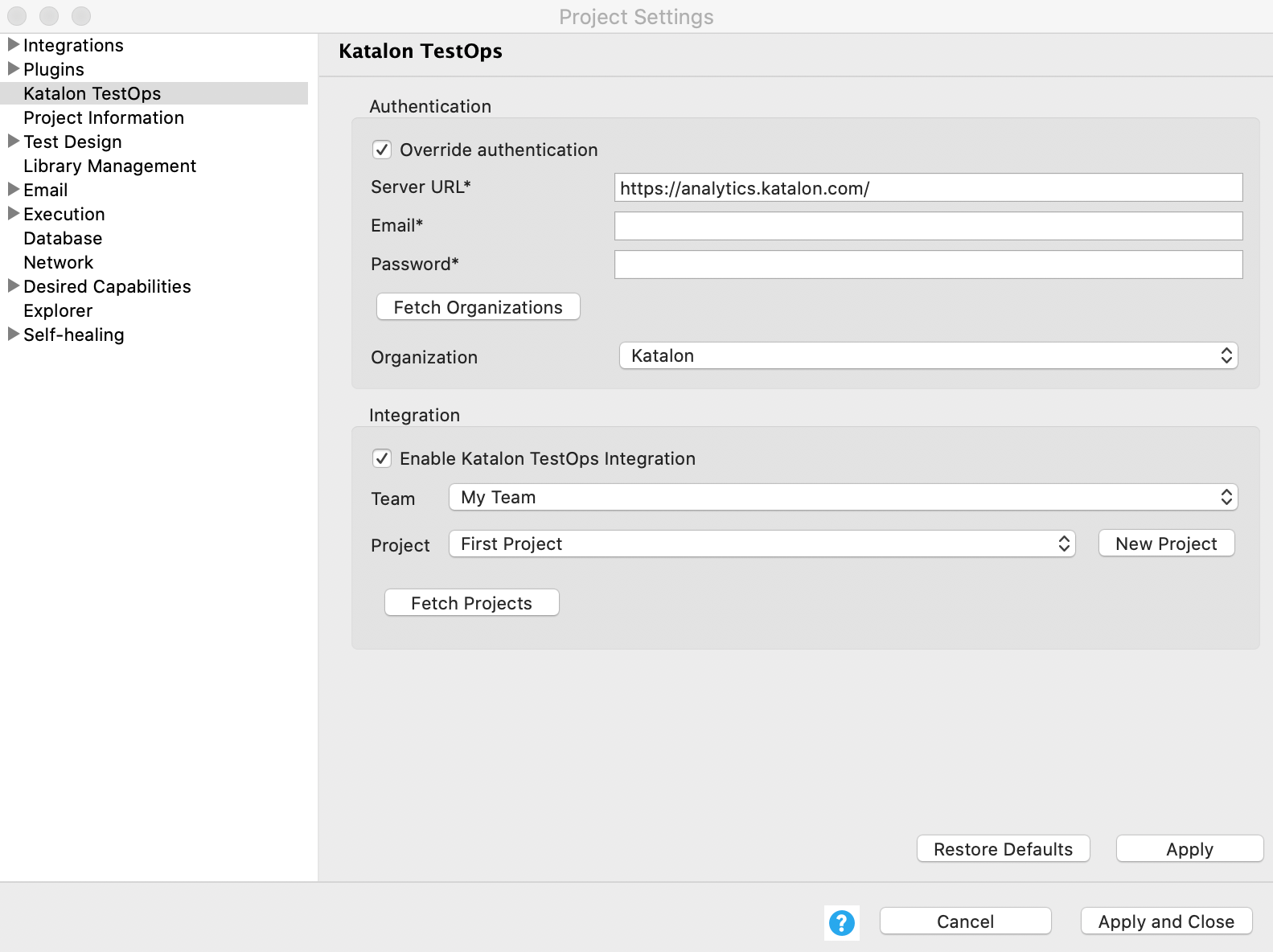 TestOps setting in Katalon Studio 2