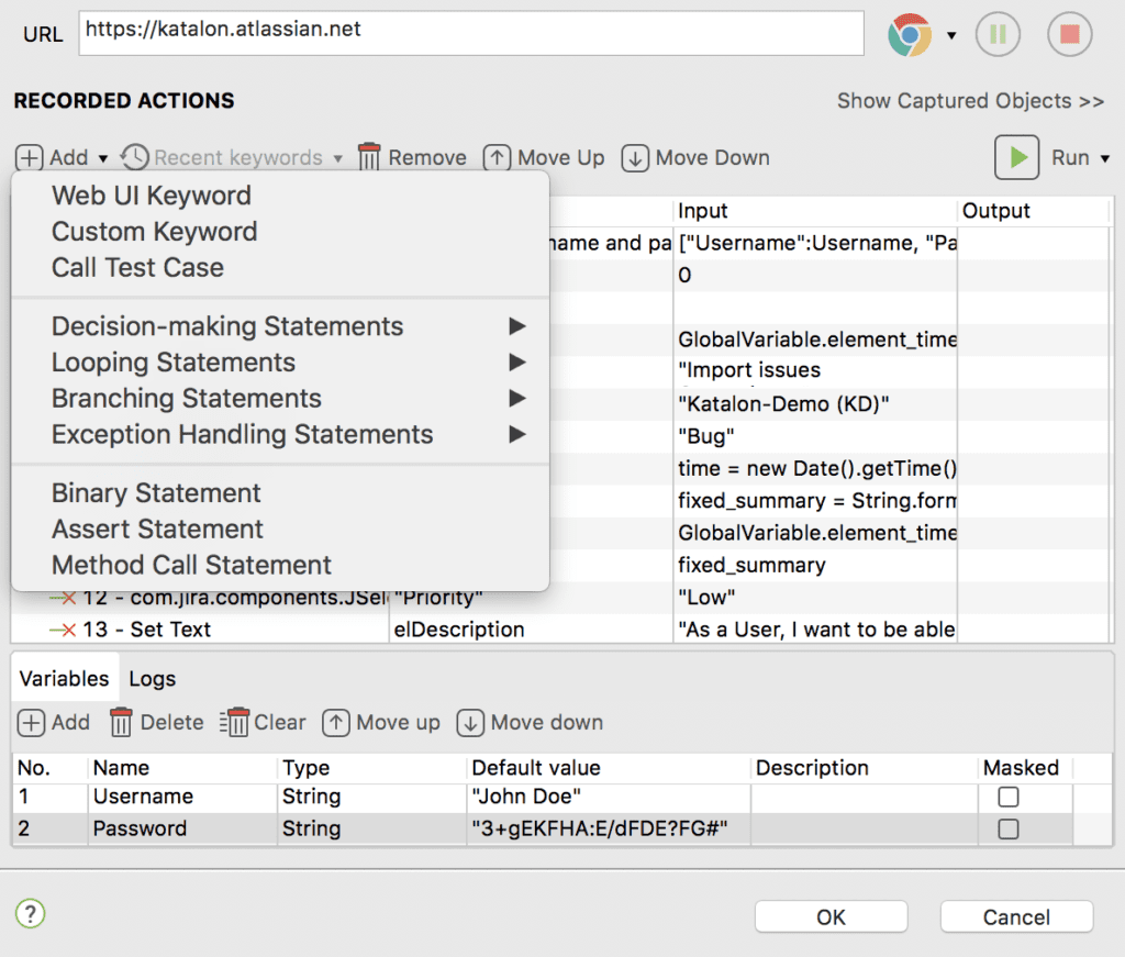 edit the test case while recording