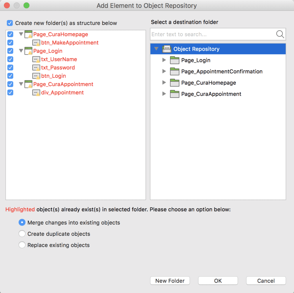 Merge duplicate test objects after recording Katalon Studio