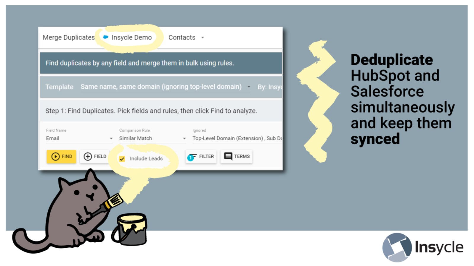 Deduplicate HubSpot and Salesforce simultaneously and keep them synced