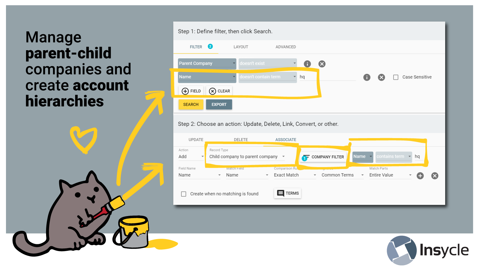 Manage parent-child companies and create account hierarchies