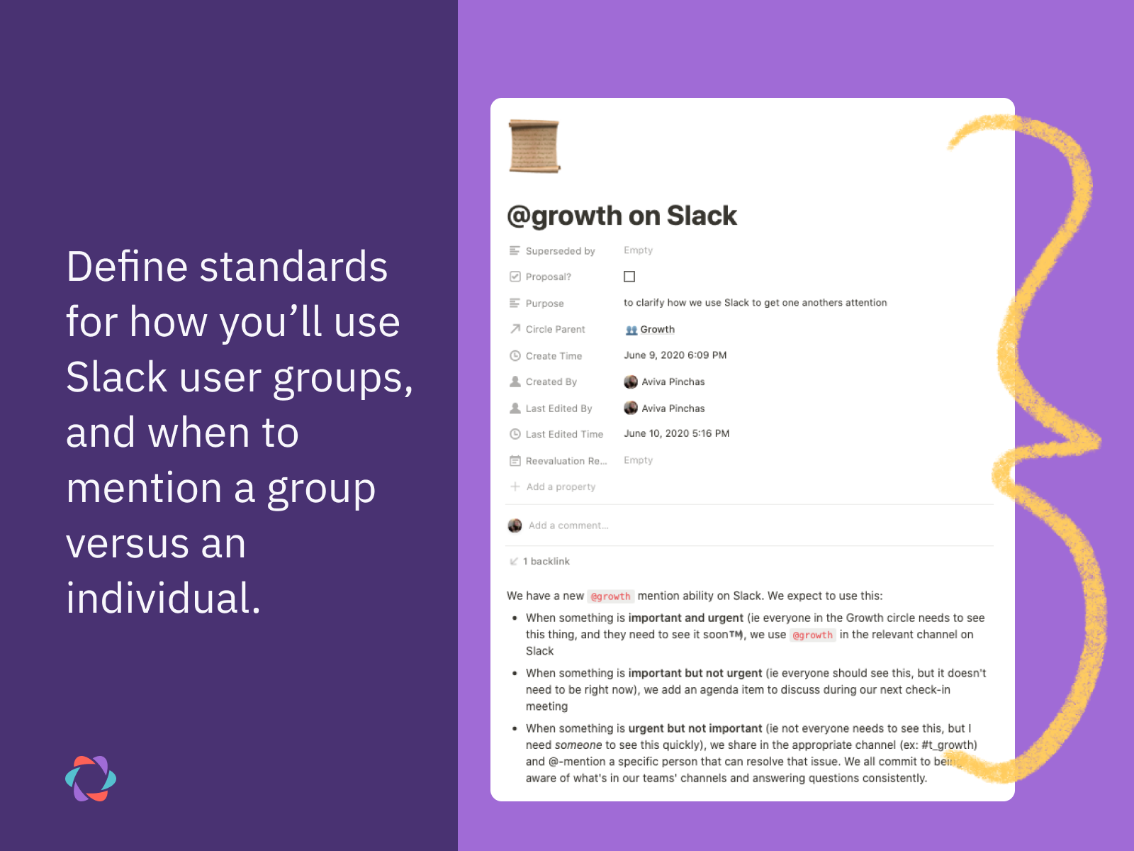 Parabol's policy on how to use Slack user group mentions