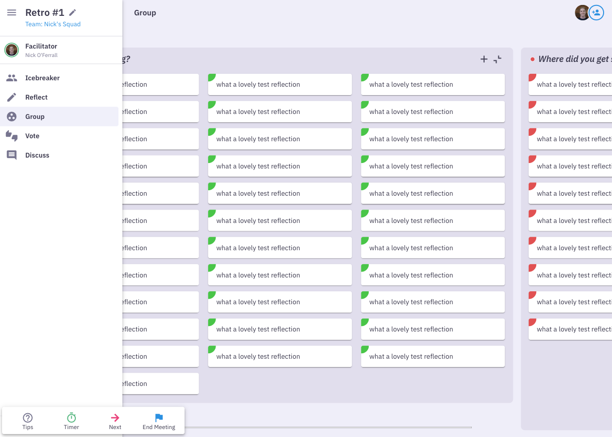 On smaller screens, having columns of several card widths makes it hard to navigate the retrospective