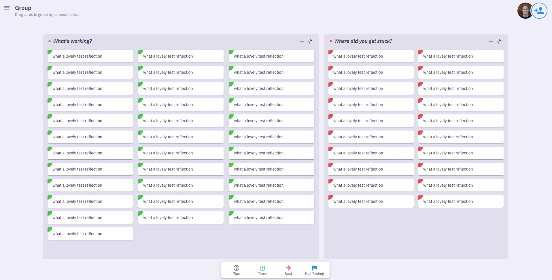 Expanding a column to include several card widths gives users more room 