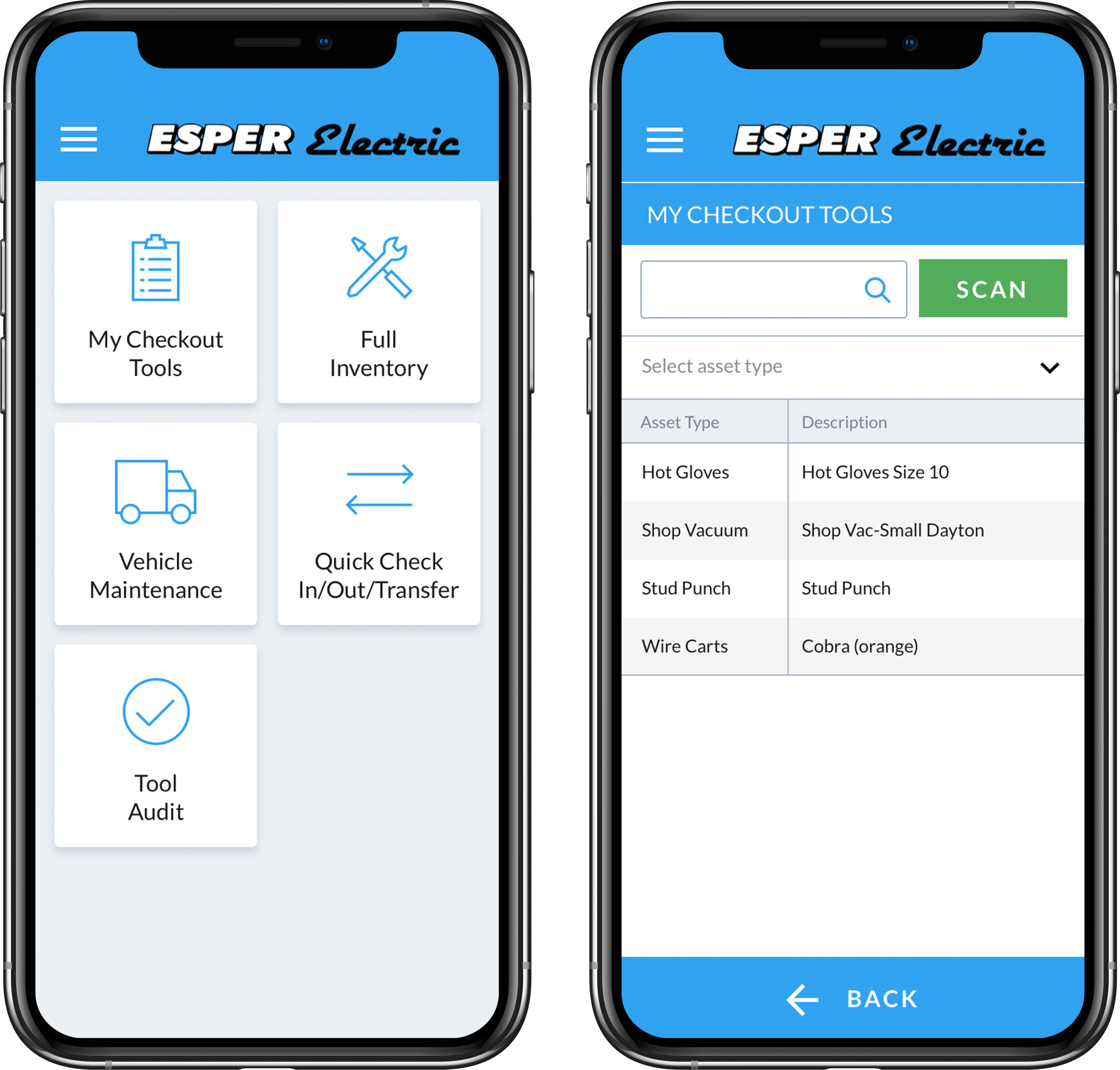 Esper Electric mobile mock up using Hick's law