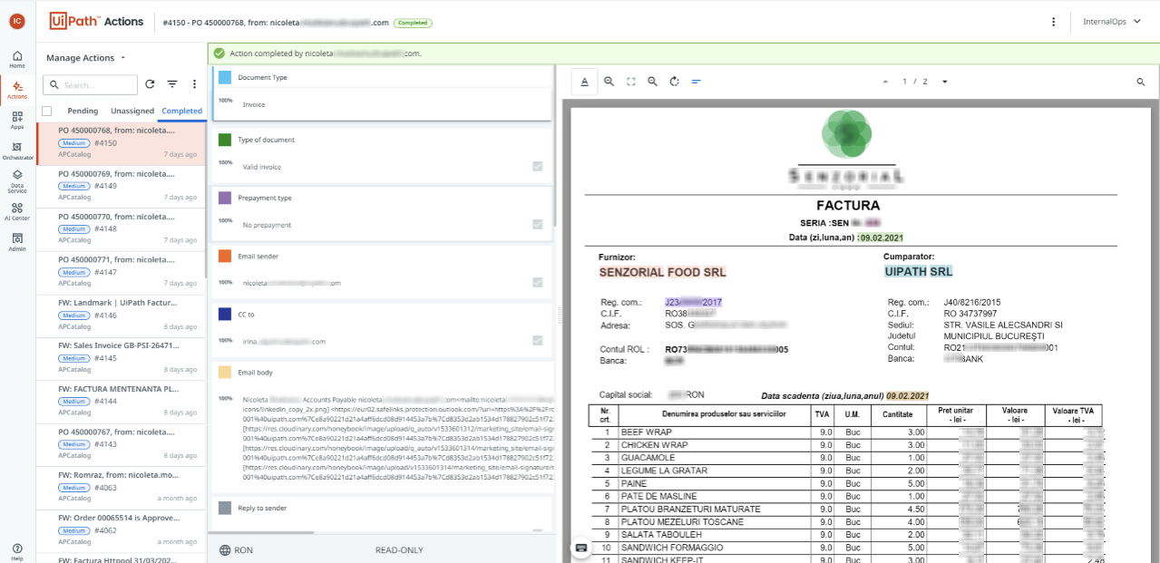UiPath Actions Dashboard