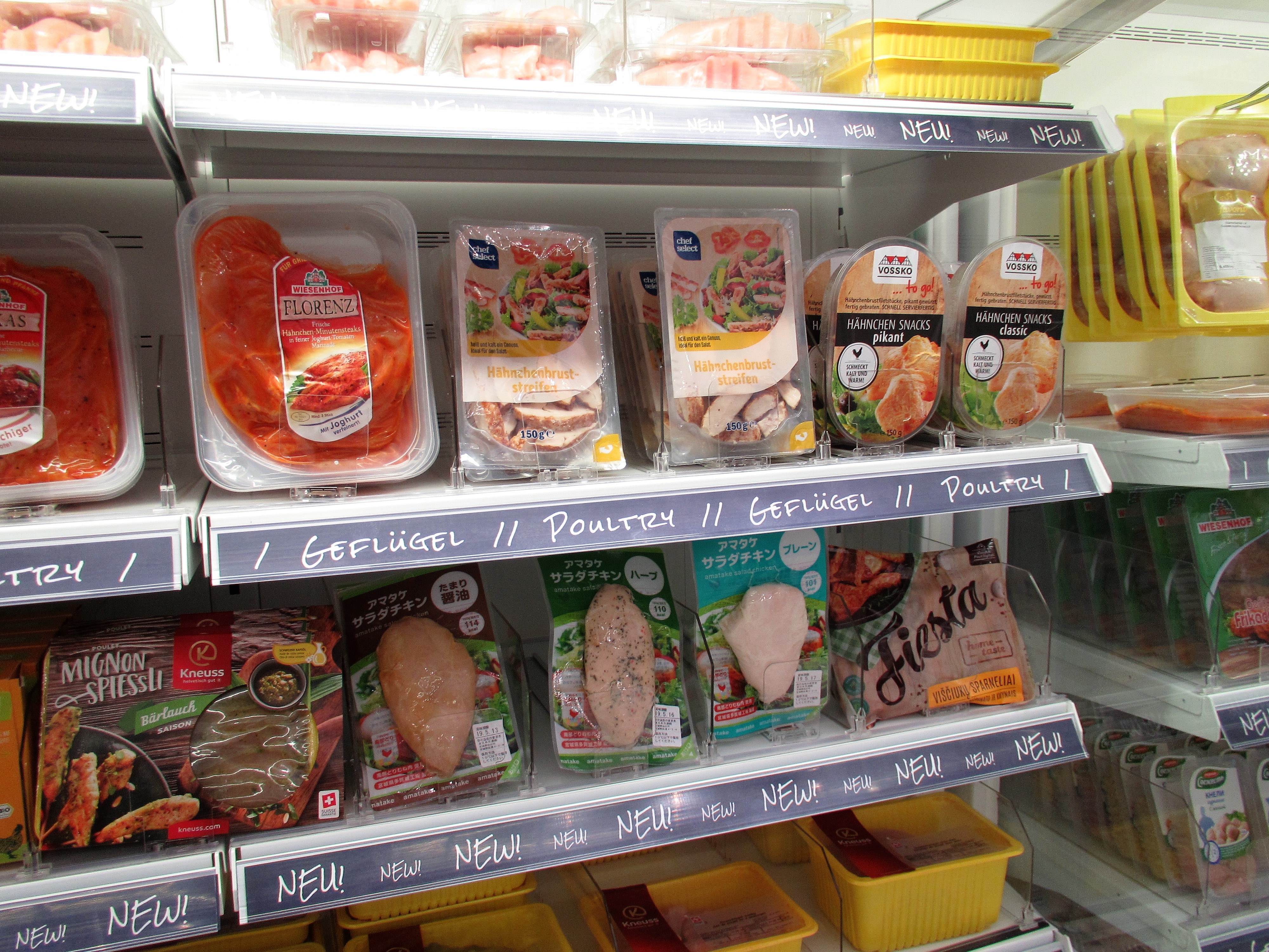 Chicken and poultry products displayed at retail