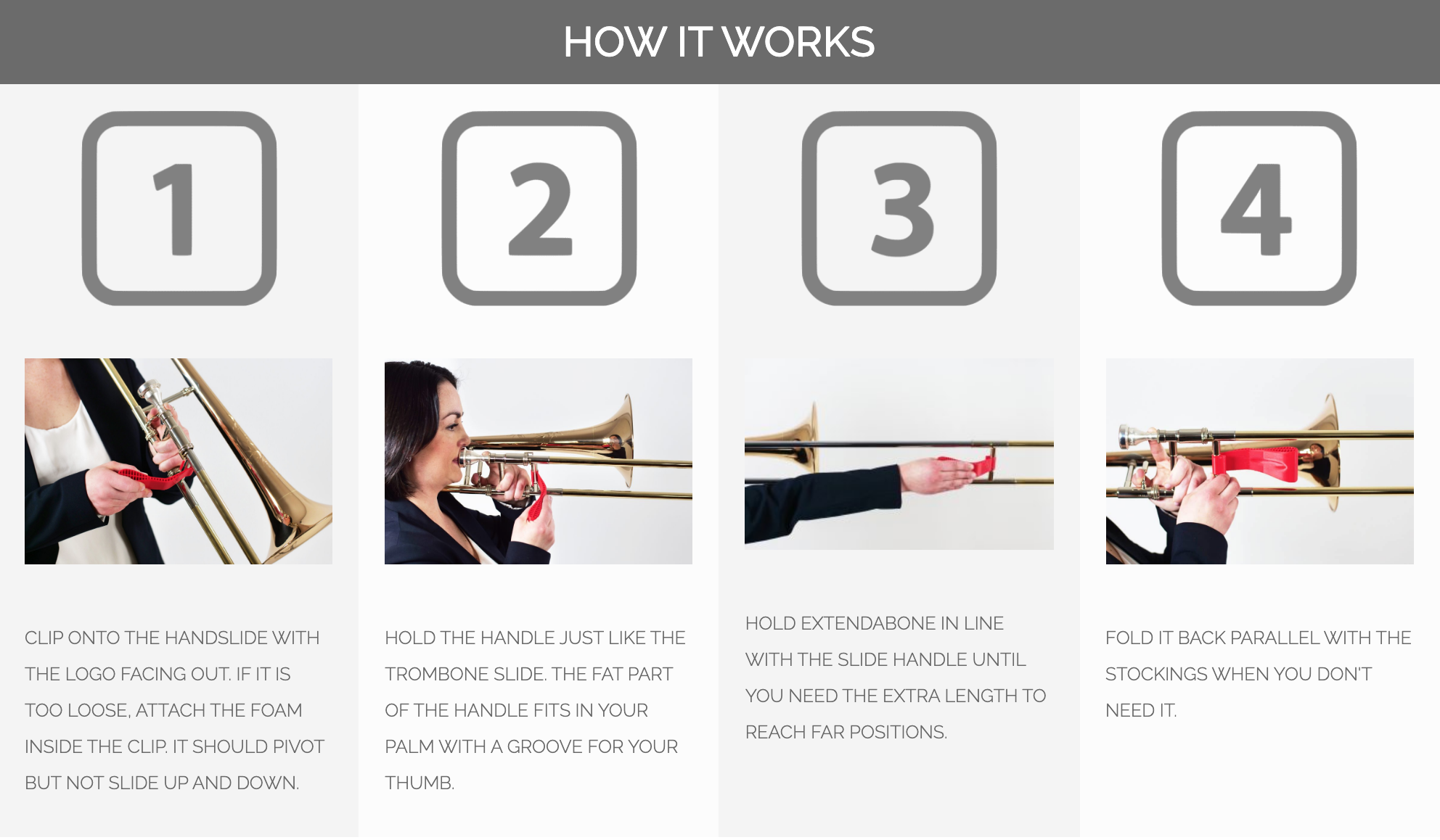 Diagram showing how the extendabone trombone slide extender operates.