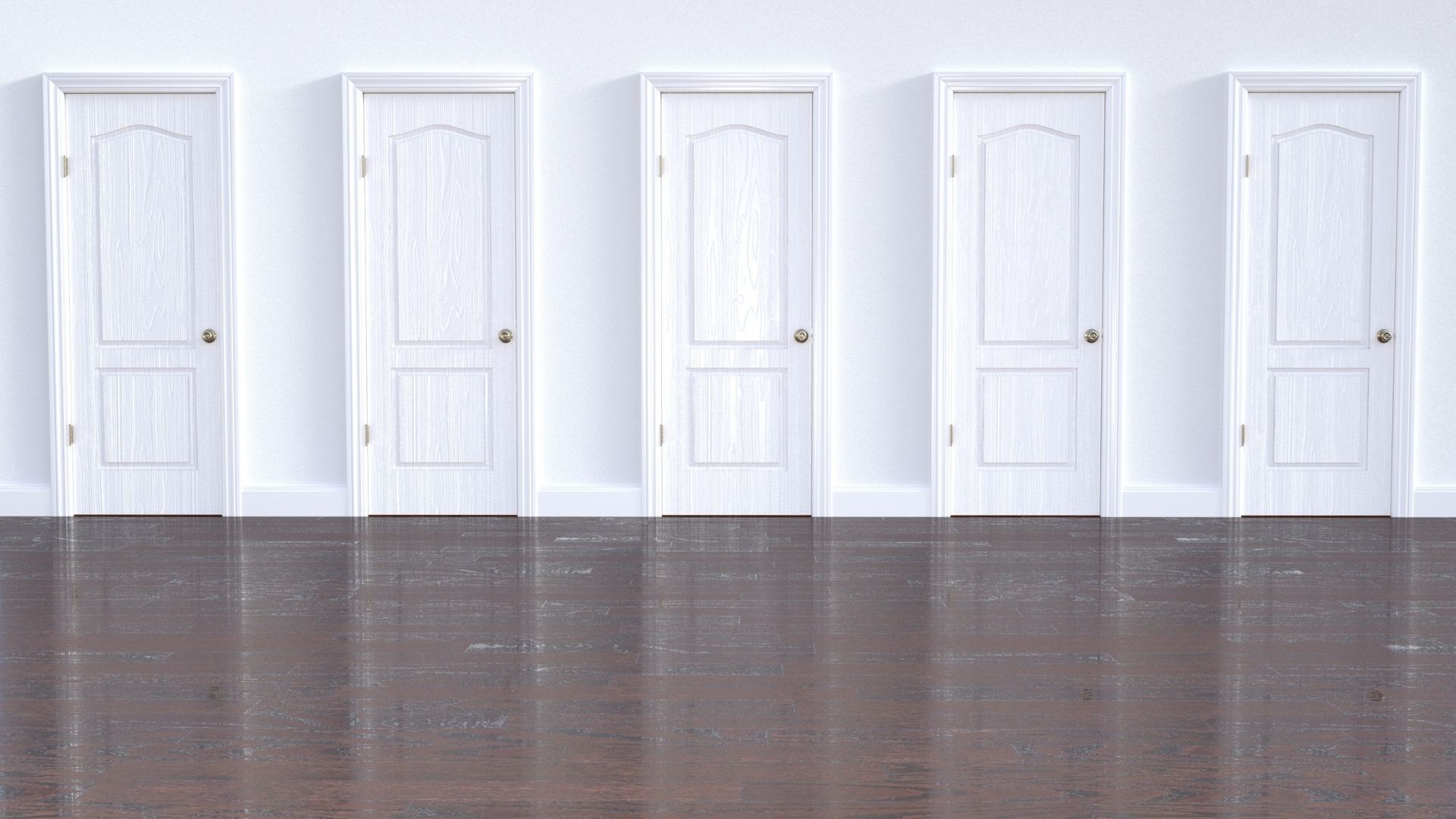 Five white doors