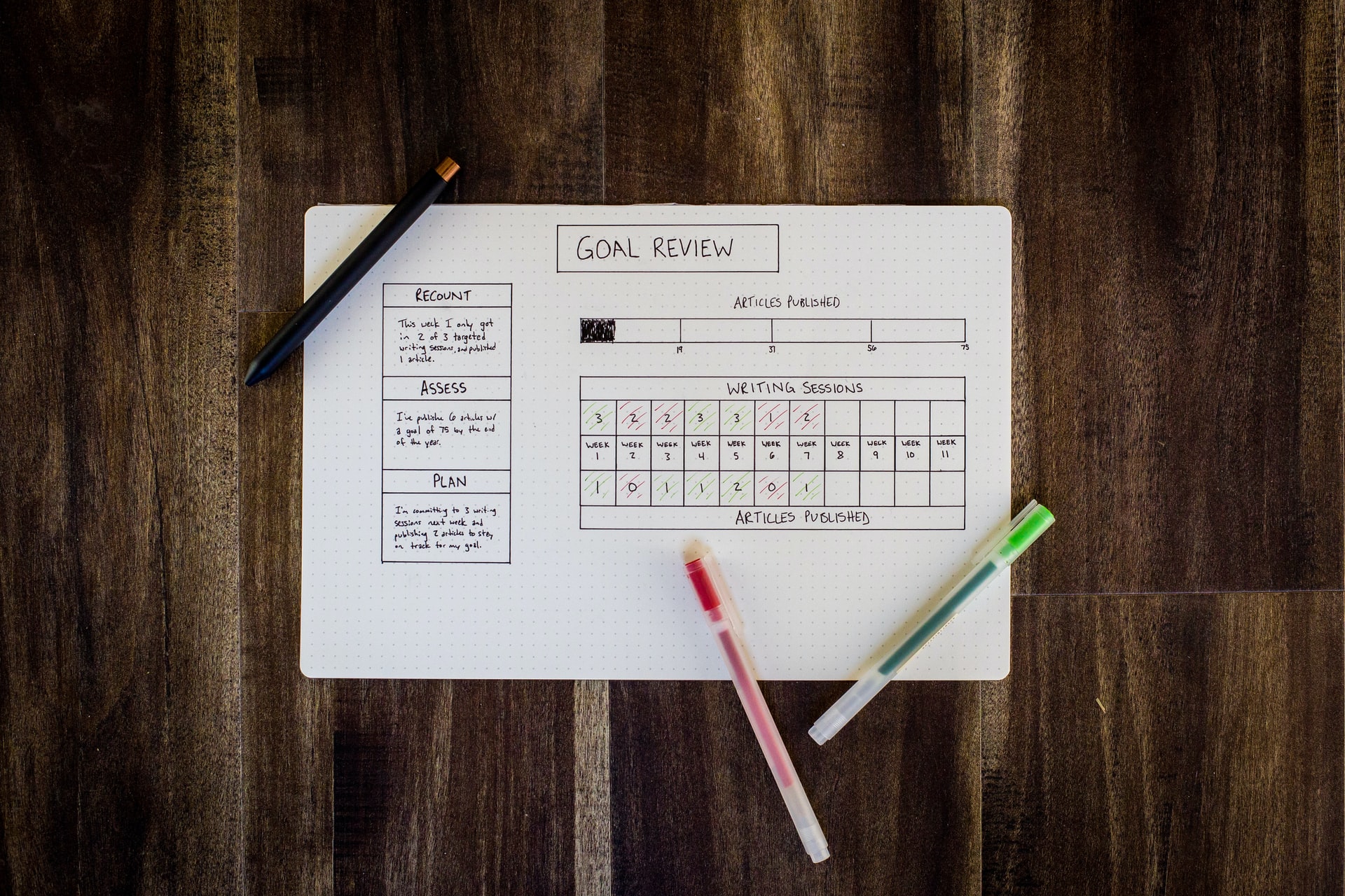 Goals Calendar on a wodden table