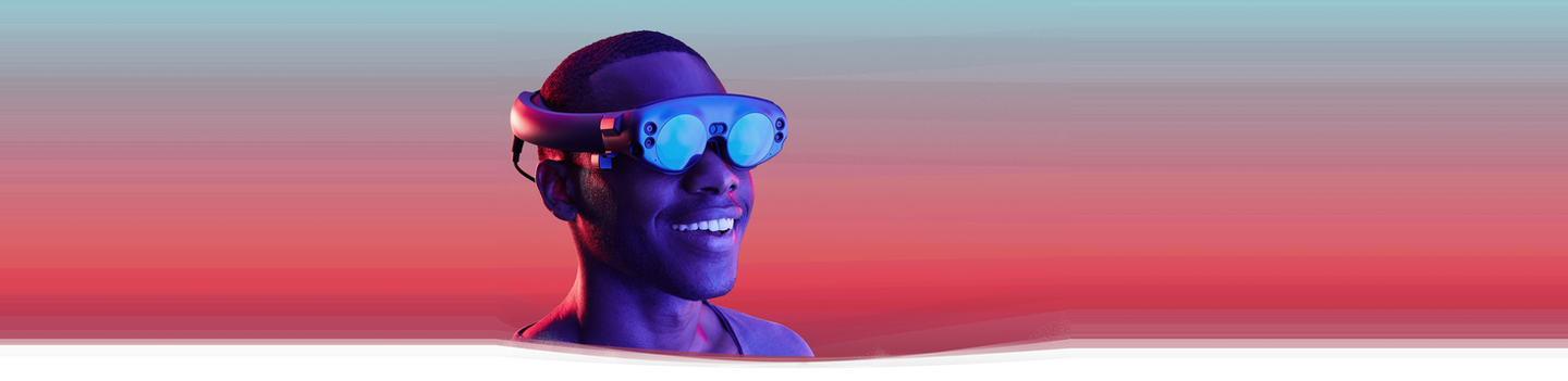 Man smilling wearing vr lens