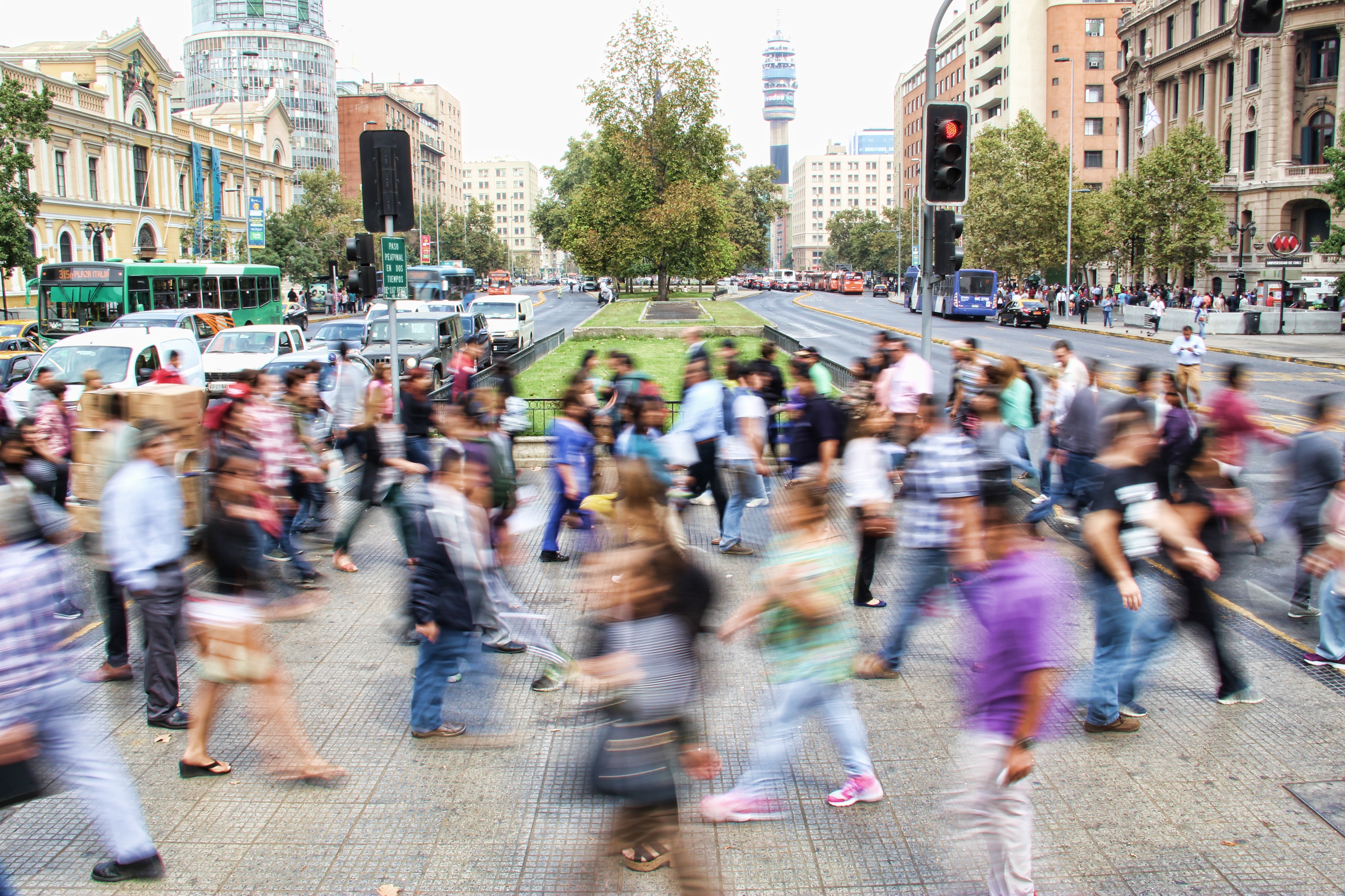 People crossing the street blurred