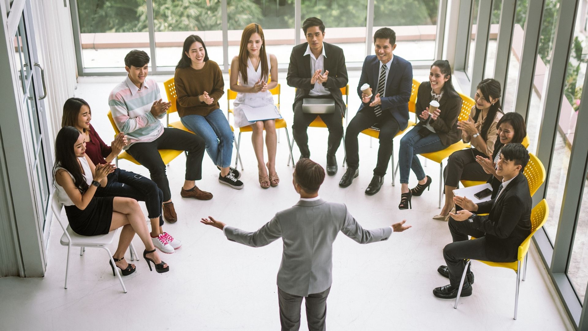 People listening to a speech