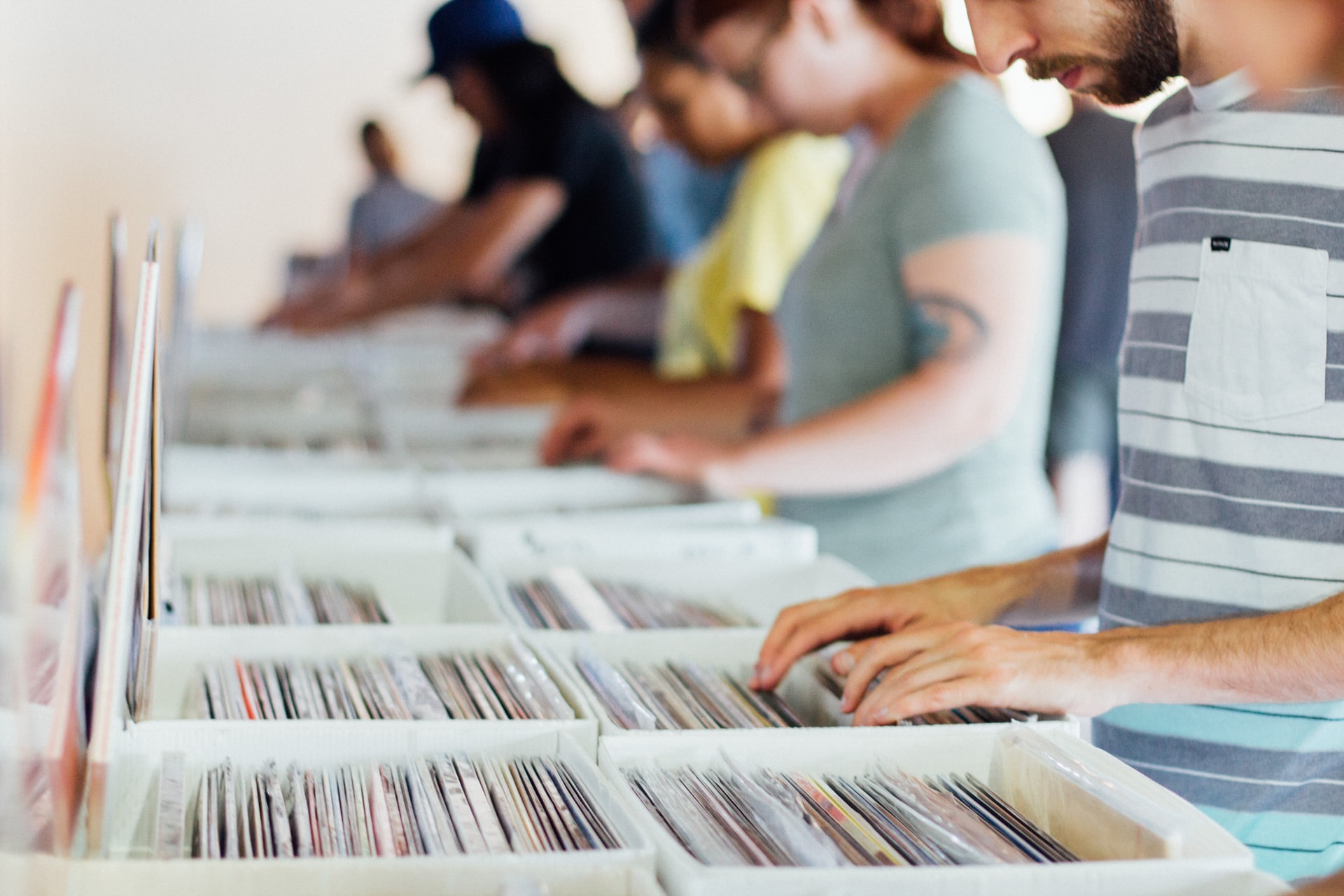 People searching through records