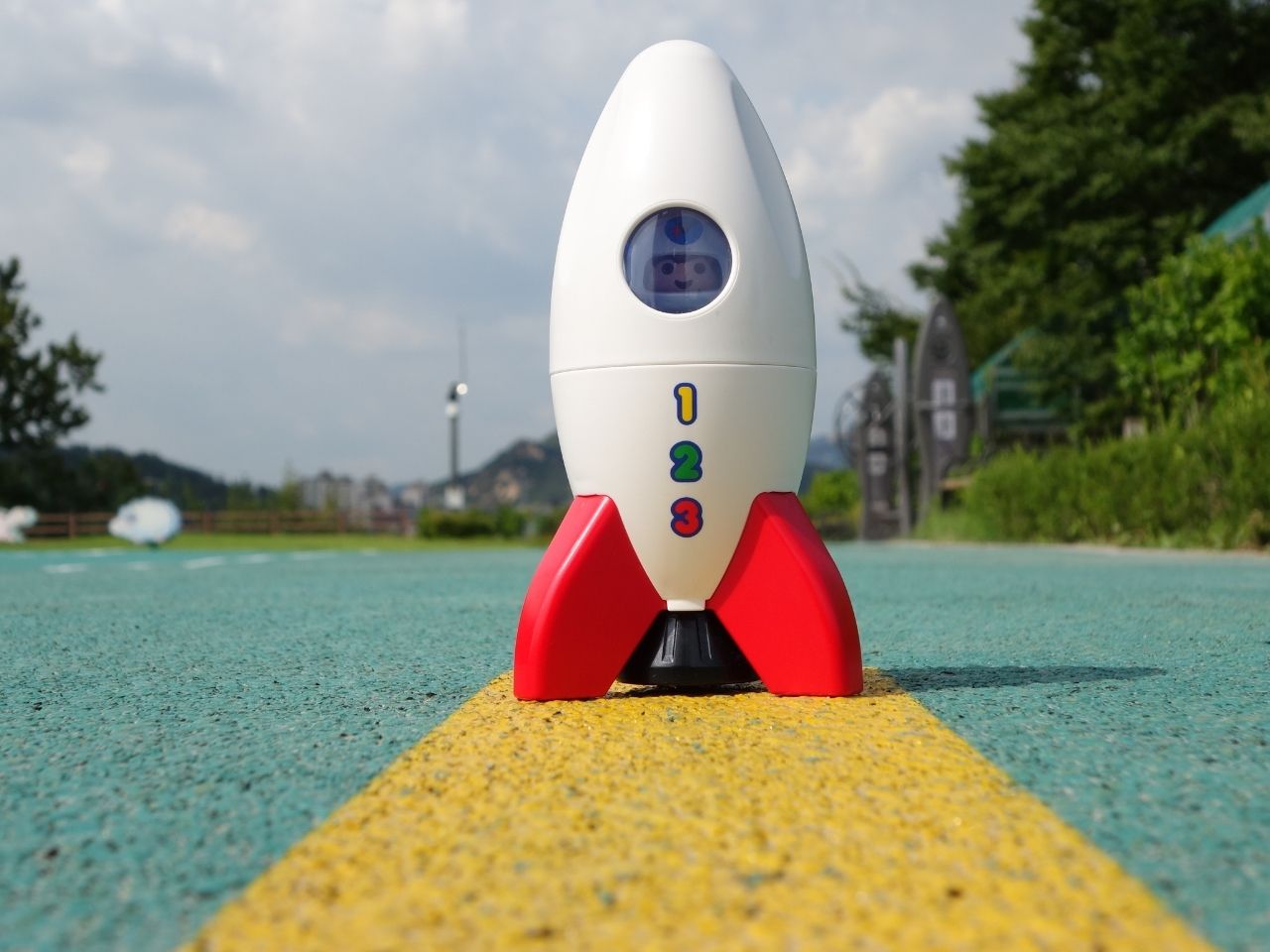 Colored toy rocket ship