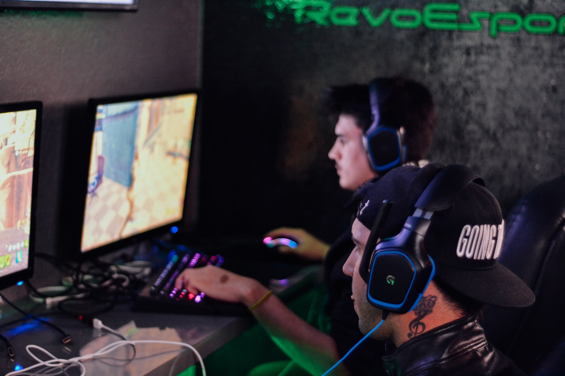 Two men playing PC games