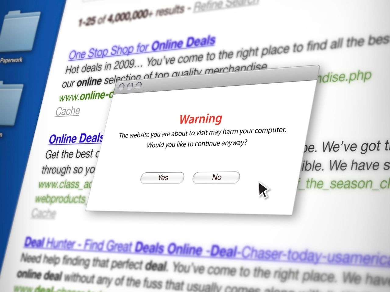 Warning popup message