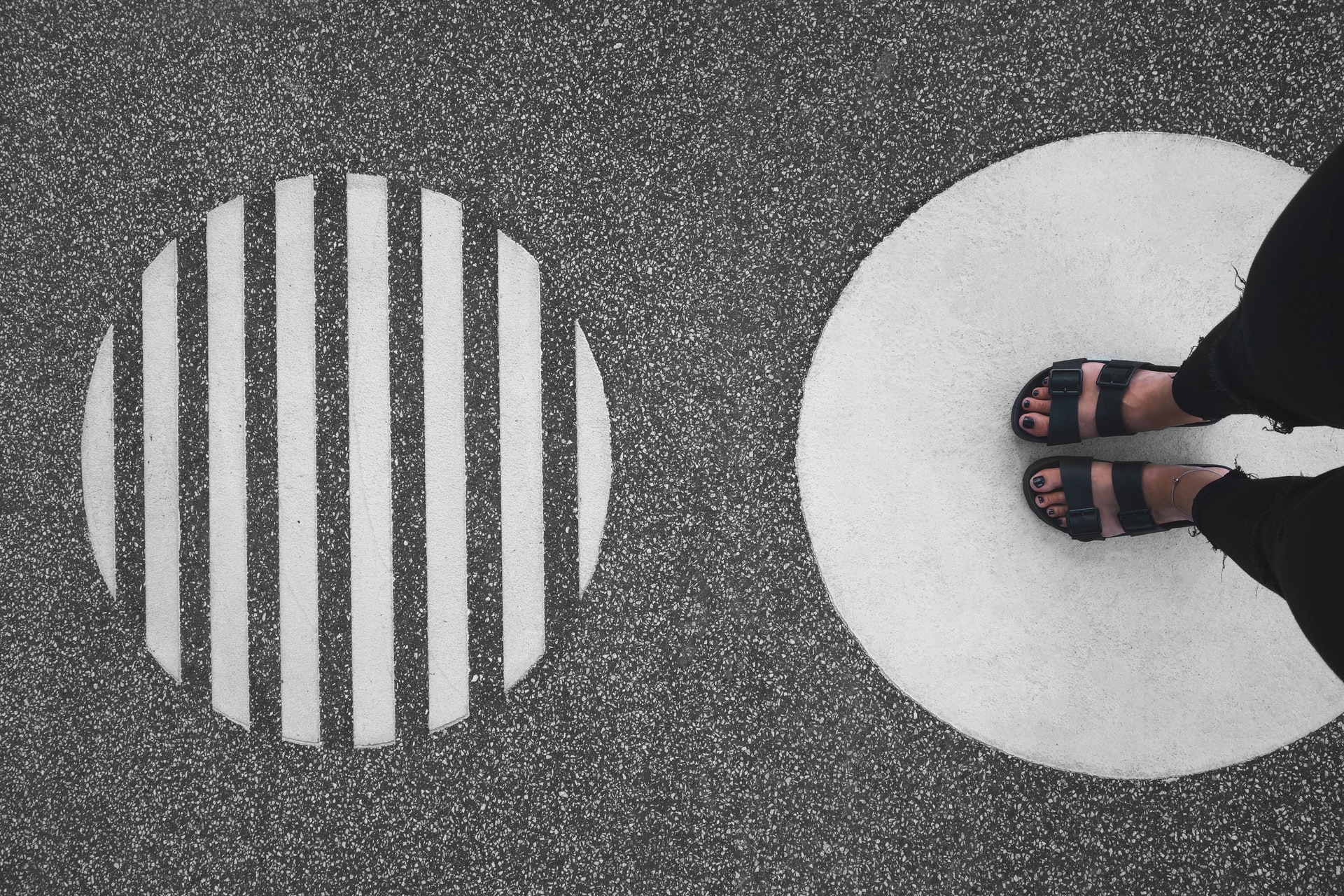 Woman staying on round concrete