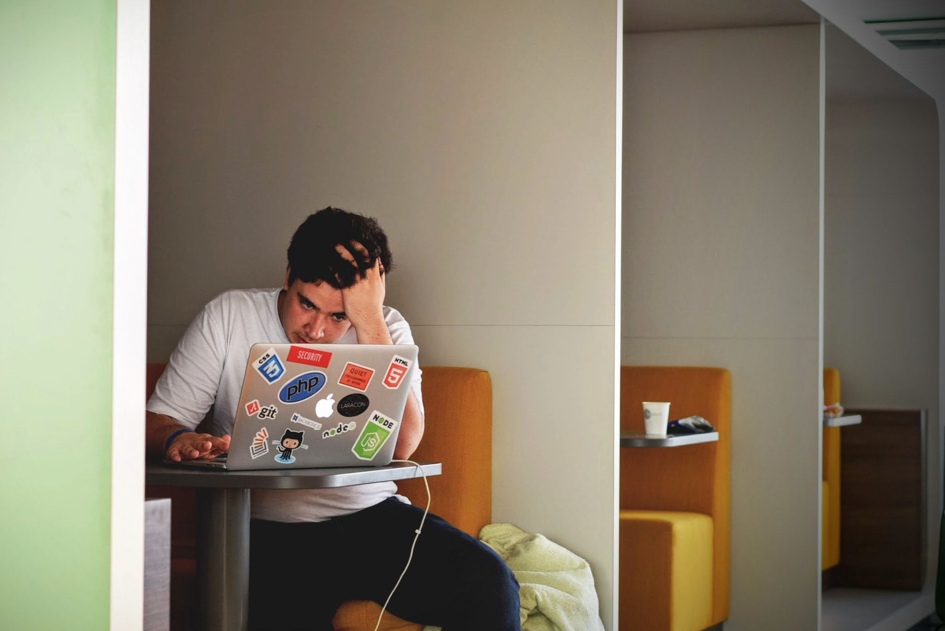 man using laptop