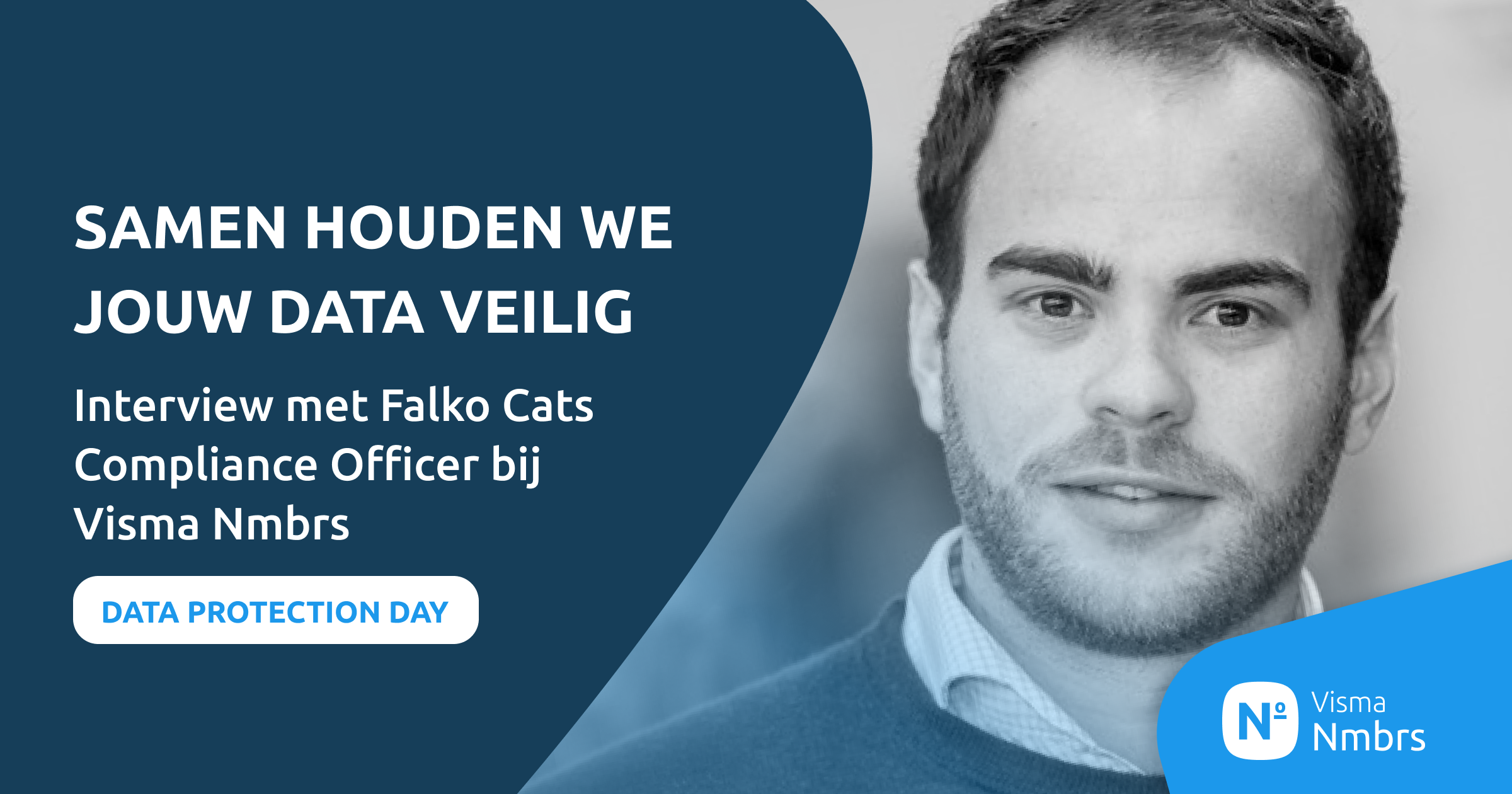 Op de foto zie je Falko Cats. Hij is onze Compliance Officer bij Visma Nmbrs. We vragen aan hem hoe Nmbrs data van klanten veilig houdt en wat je zelf kan doen om je data te beschermen.