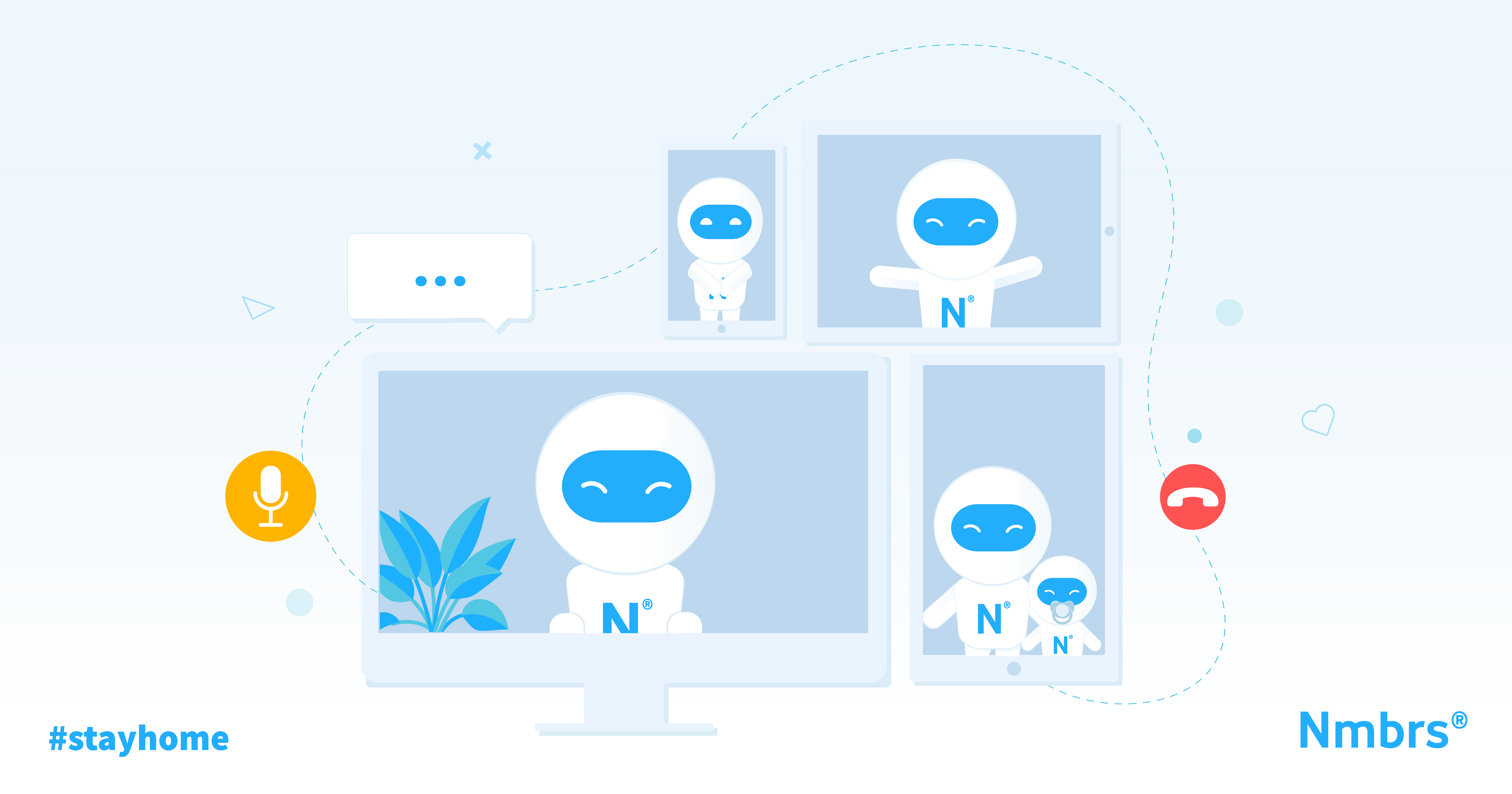 It's an illustration of 4 screens in different platforms, where Numbees are having video chats.