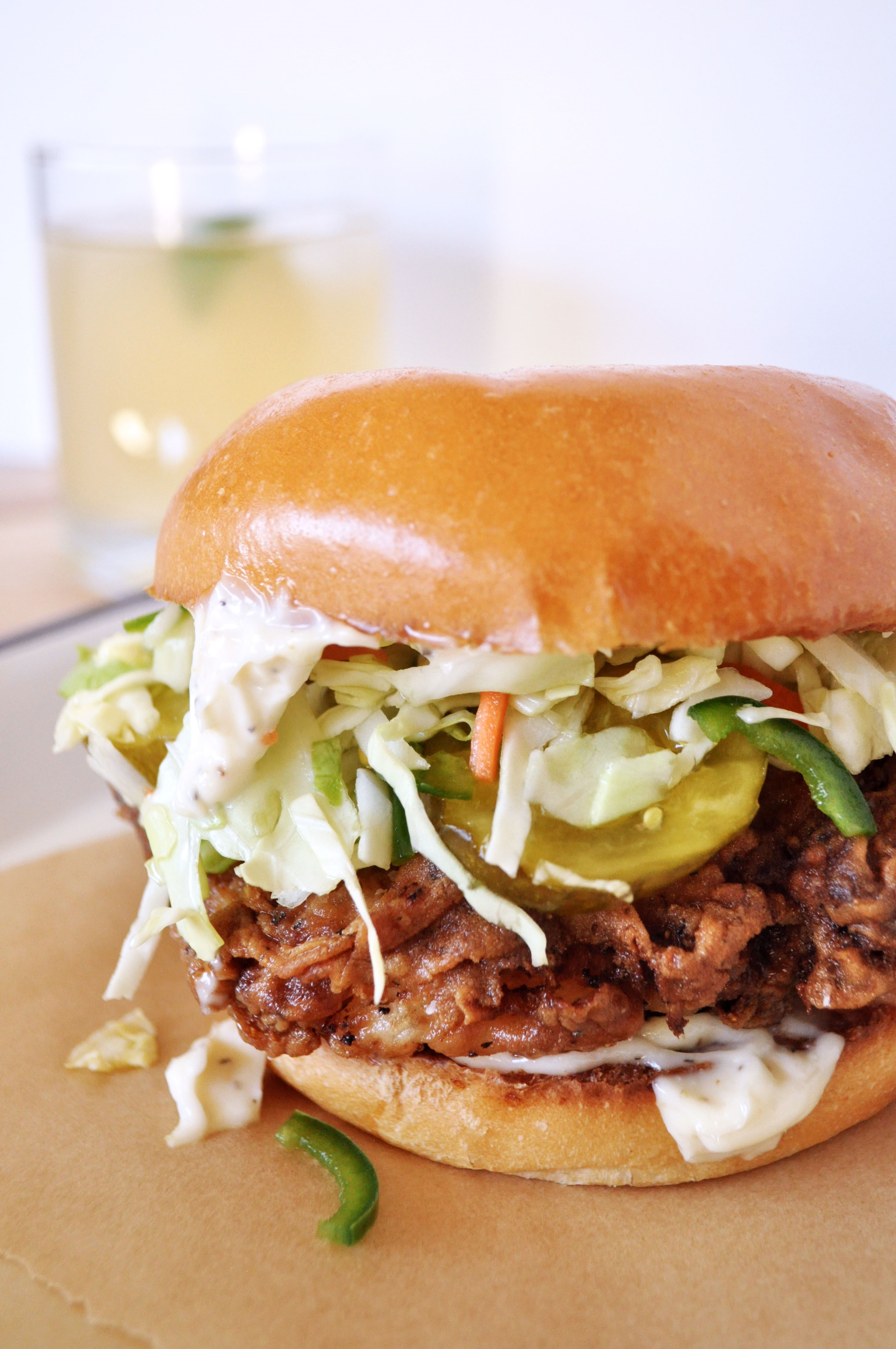 1 Fried Chicken Sandwiches with Pickle-Jalapeno Slaw