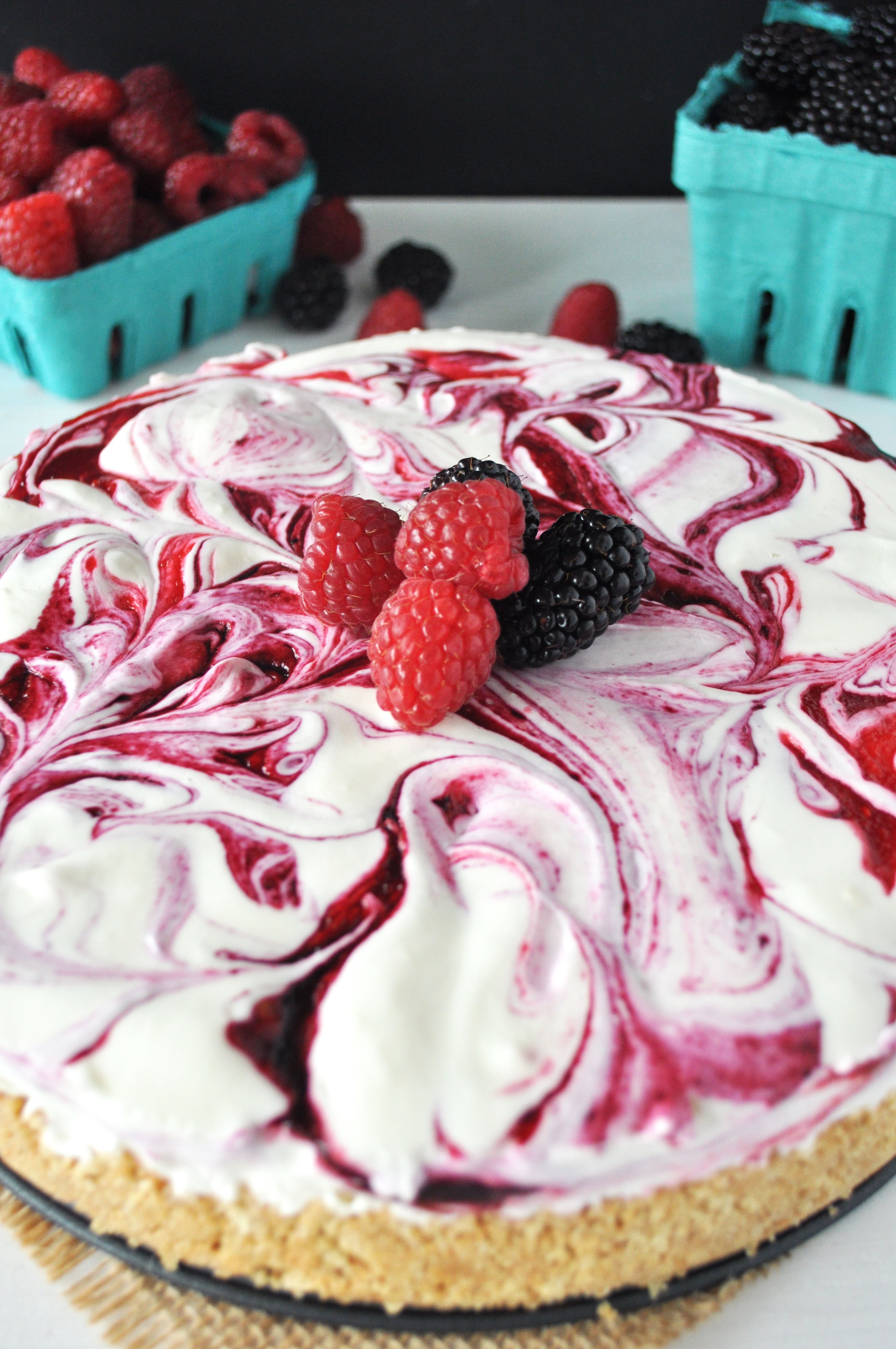 8 No-Bake Berry Swirl Frozen Cheesecake