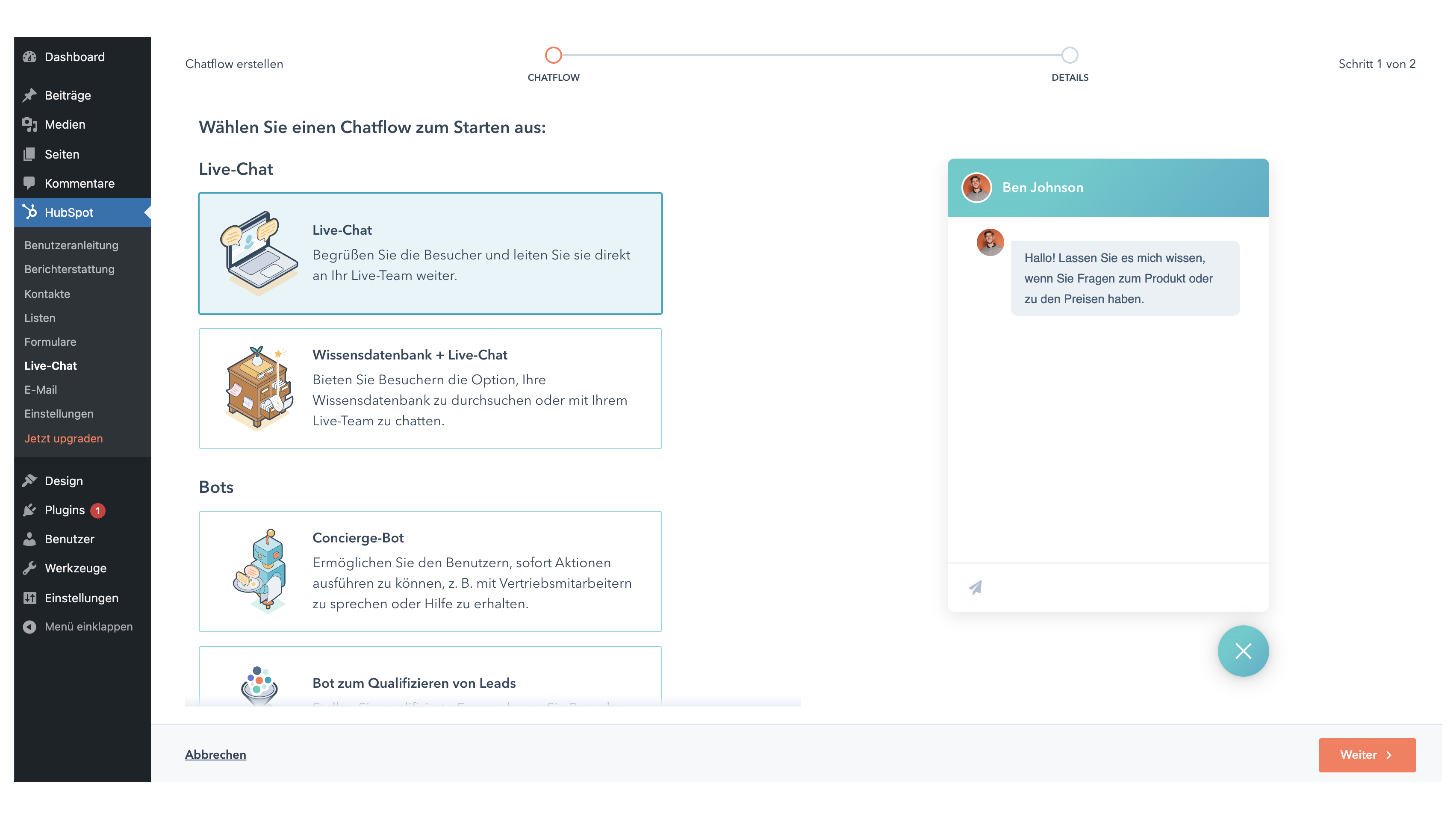 Chatten Sie in Echtzeit mit Personen, die Ihre Website besuchen.