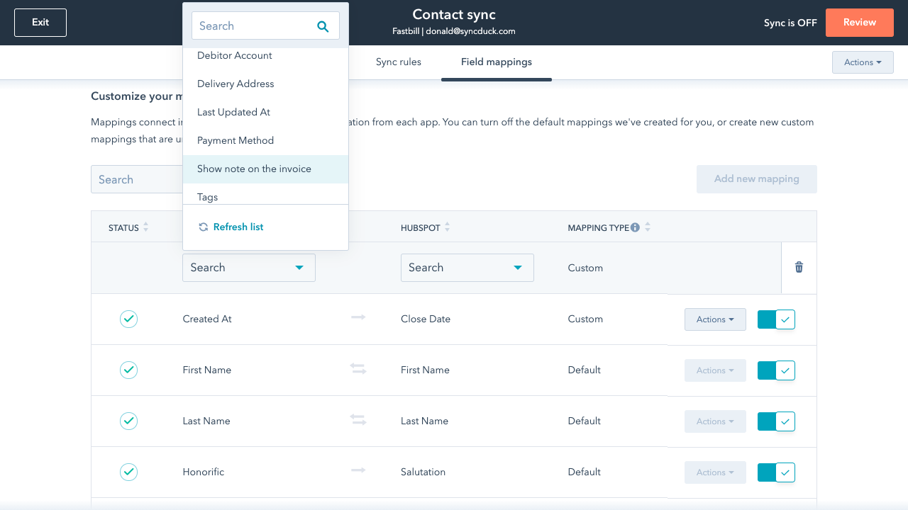 Custom field mappings