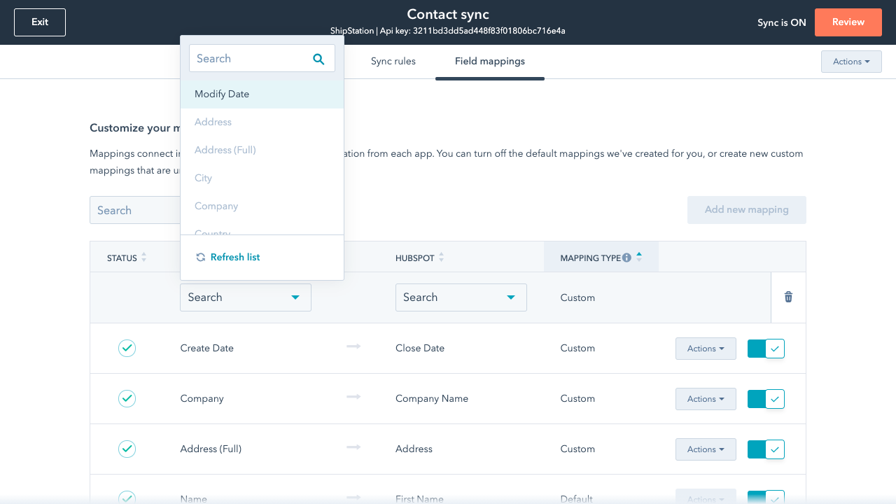 Custom field mappings
