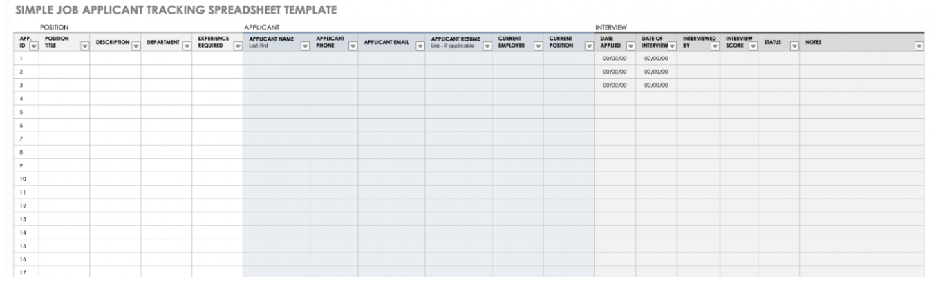 Simple Job Application tracking template