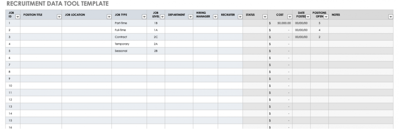 Recruitment data tool template