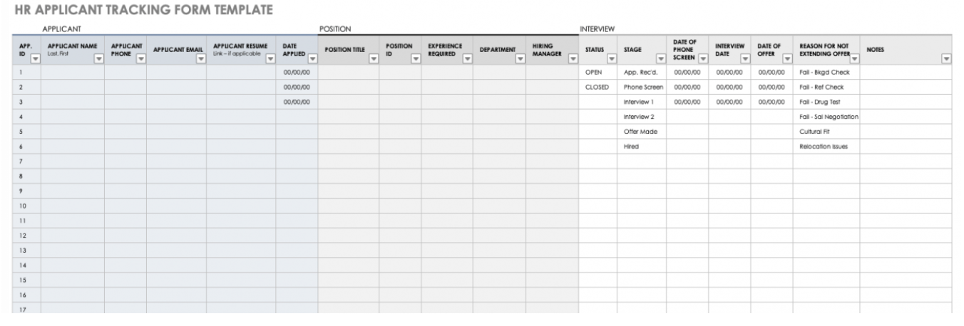 HR Tracking form