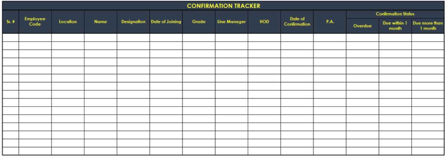 Confirmation tracker template
