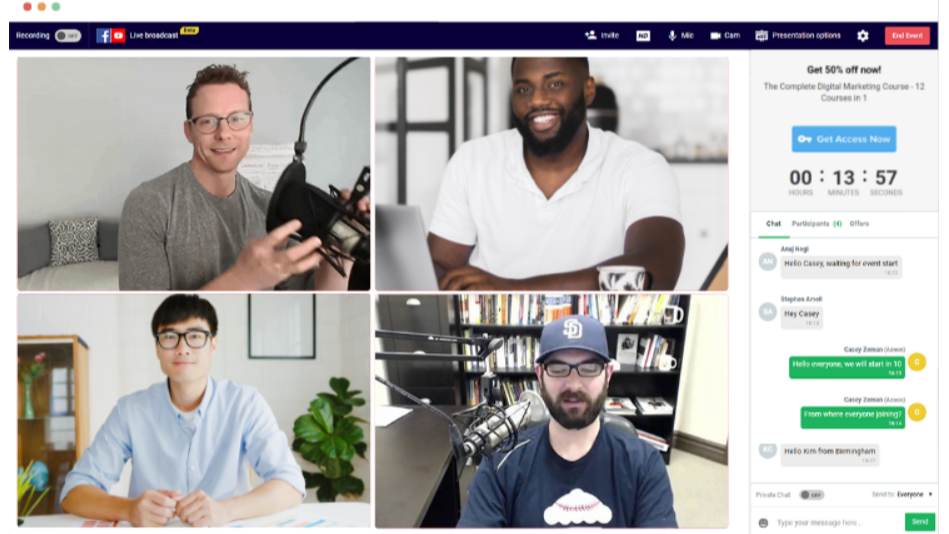 Live events conducted in real time with Real-Time Chat